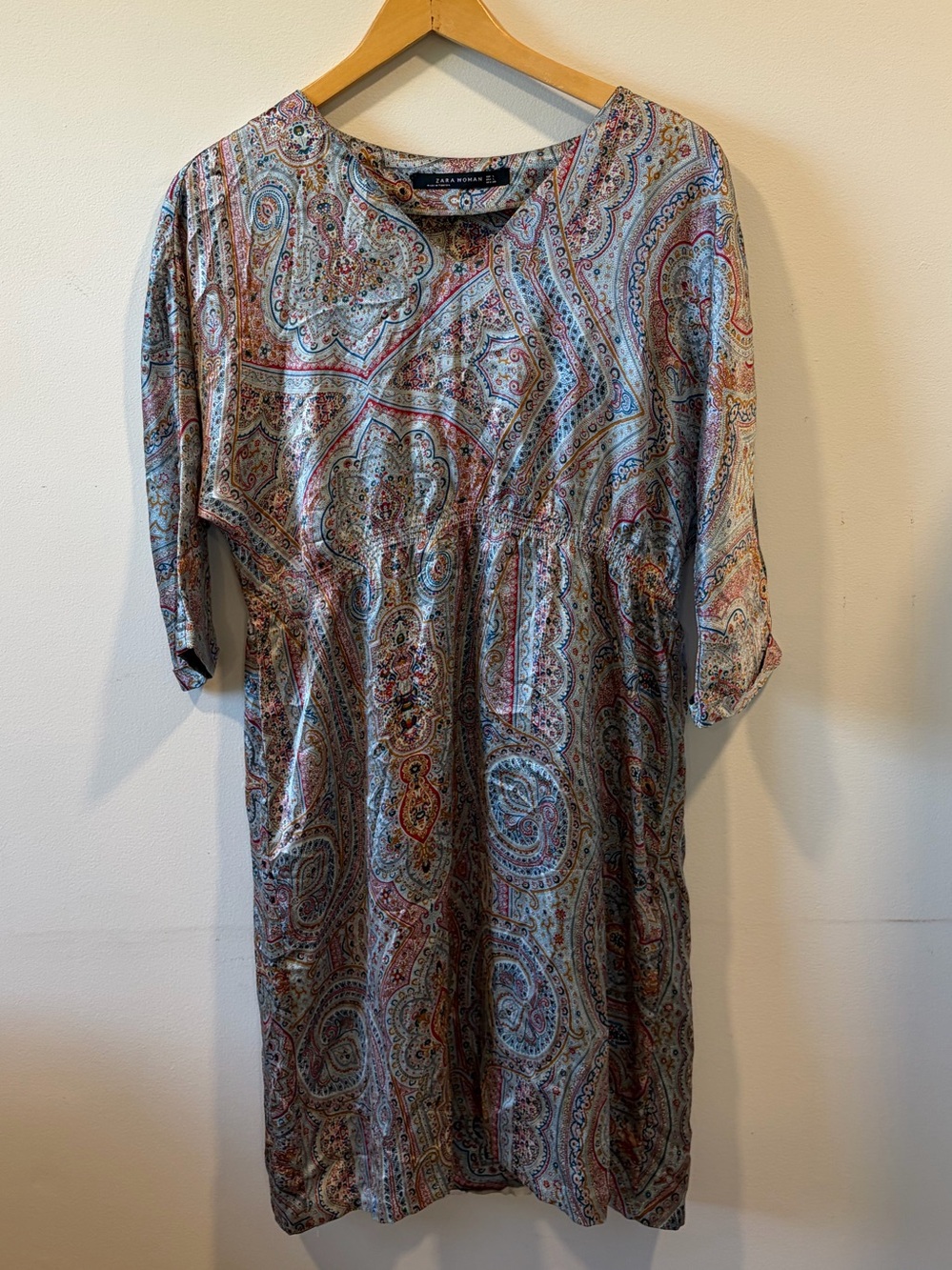 Zara Woman Paisley Print Midi Dress Size Large Boho Long Sleeve